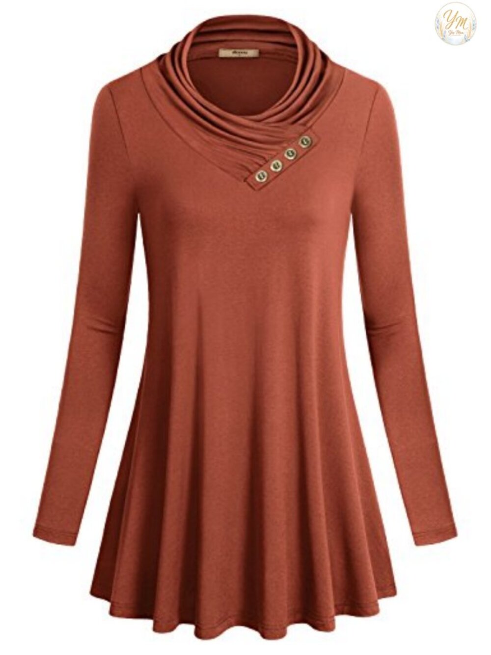 Women's Long Sleeve Cowl Neck Tunic Top - Form Fitting Casual Blouse - Picture 1 of 4